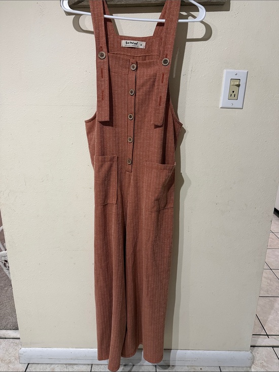 Three Bird Nest Pants - Three Bird Nest High Hopes Overalls Boho Jumpsuit in Rust Ribbed Wide-Leg
